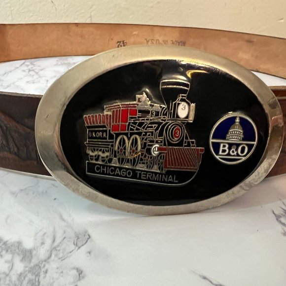 Chicago Terminal B&O Belt Buckle with Tooled Western Brown Belt - Picture 2 of 11
